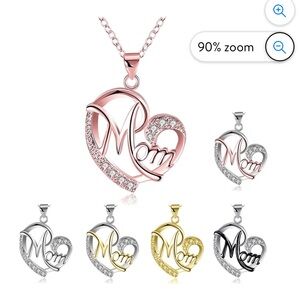Qty -1 Silver-Gold 'Mom' Heart Pendant Necklace